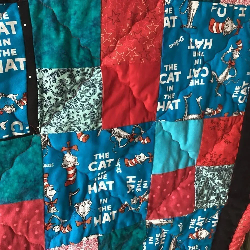 NWT. Hand Crafted  Dr. Seuss’ Cat in The Hat Lap Quilt